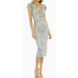 Mac Duggal Sequins Beaded Embellished Cap-Sleeve Midi Dress Sz 6